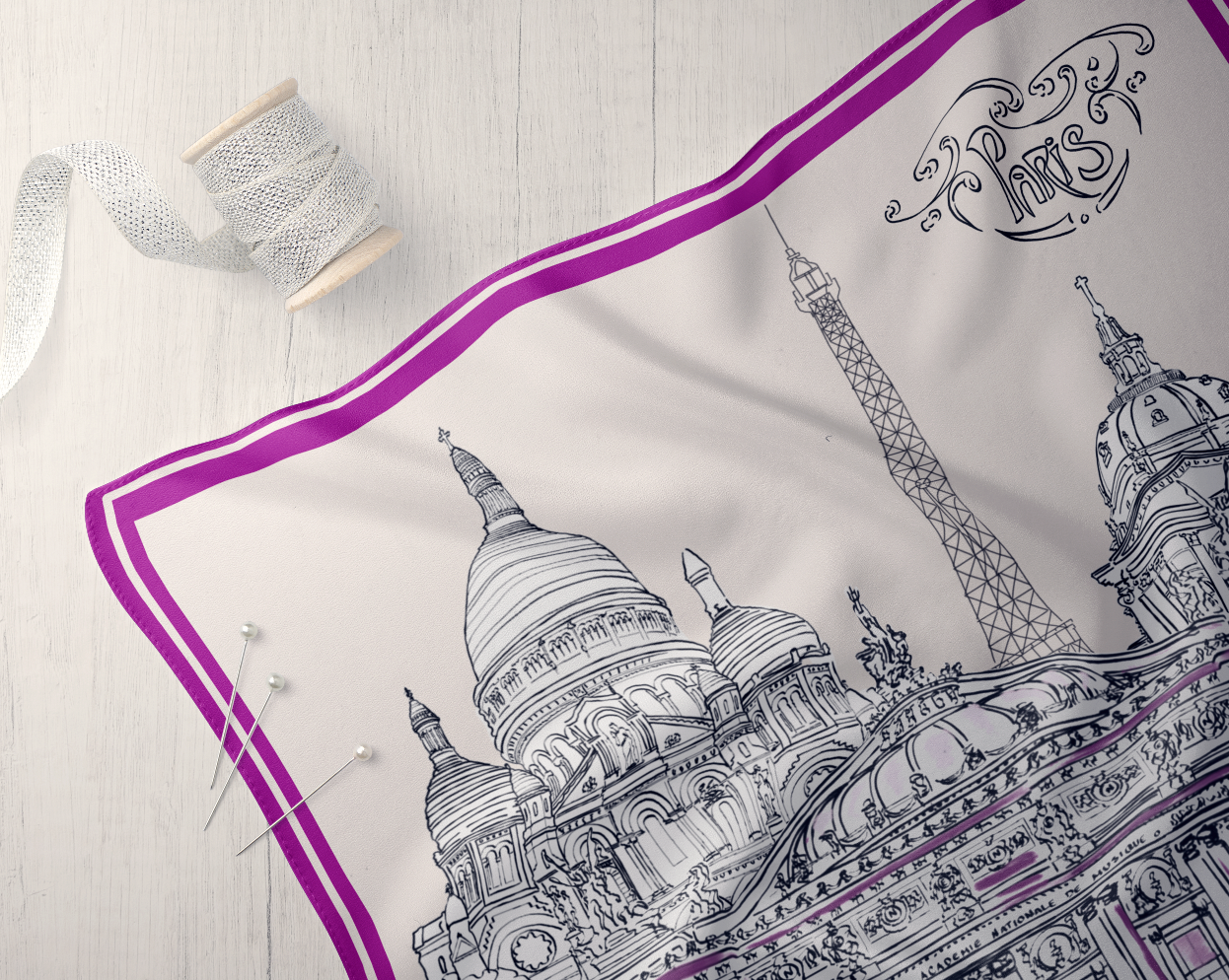 Parisian Print Silk Scarf by Fortune's Favour